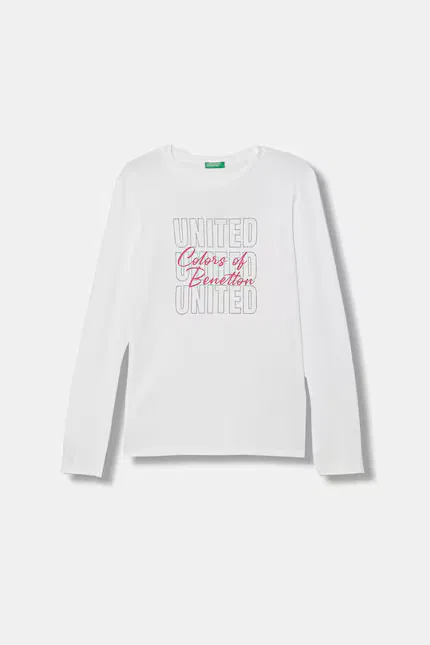 Лонгслив детский из хлопка United Colors of Benetton, белый