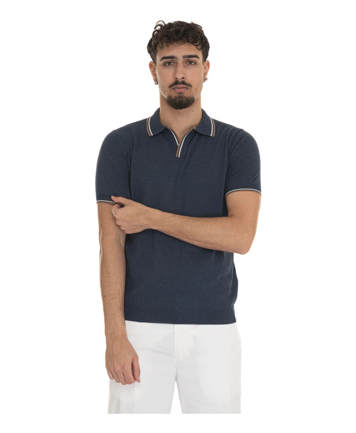 

Хлопковая рубашка-поло с коротким рукавом Gran Sasso, синий