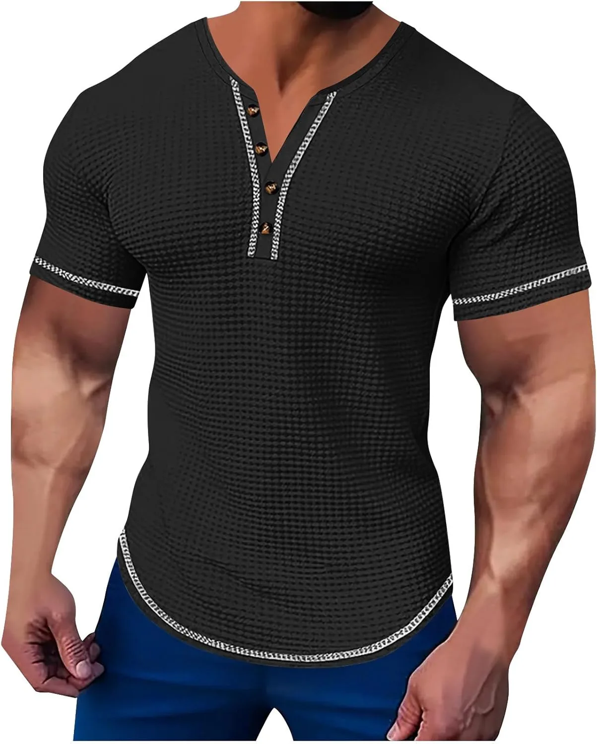 

Мужская футболка-хенли V-образного выреза Cambkatl с вафельной текстурой