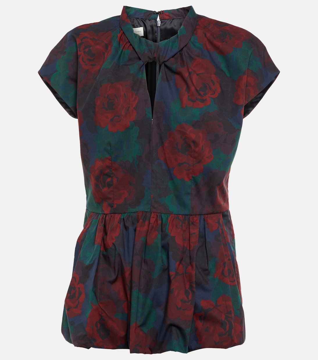 

Топ из хлопкового поплина с цветочной баской Dries Van Noten, темно-синий