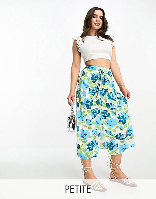 

Объемная голубая розовая юбка миди со сборками спереди Miss Selfridge Petite