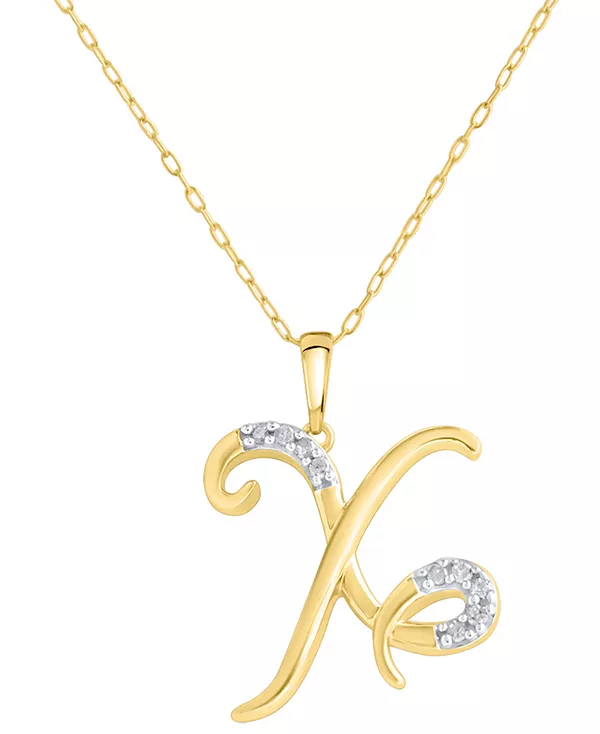 

Ожерелье с кулоном в виде инициала с бриллиантами 18 дюймов (1/10 карата) из стерлингового серебра с позолотой 14 карат Macy'S, x