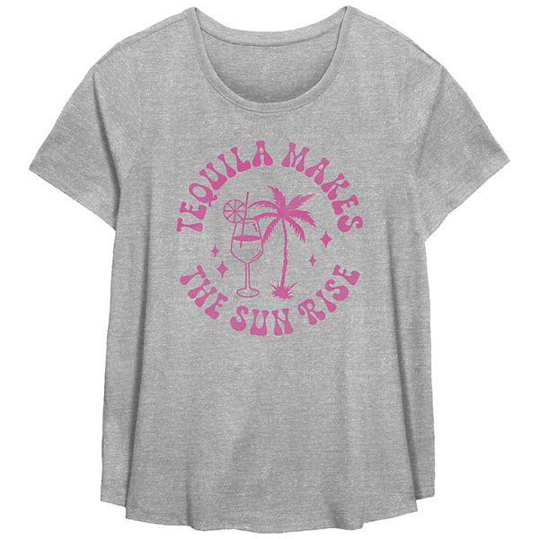 

Футболка с принтом и асимметричным подолом Tequila Makes The Sunrise, plus size Unbranded, Heather Gray