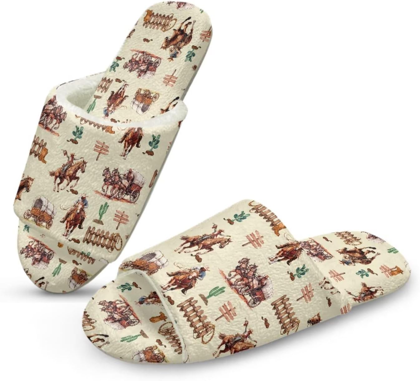 

Домашние тапочки Forchrinse для женщин и мужчин с открытым носком, гостевые тапочки, можно стирать, многоразовые, для спа и отеля, Aztec Horse