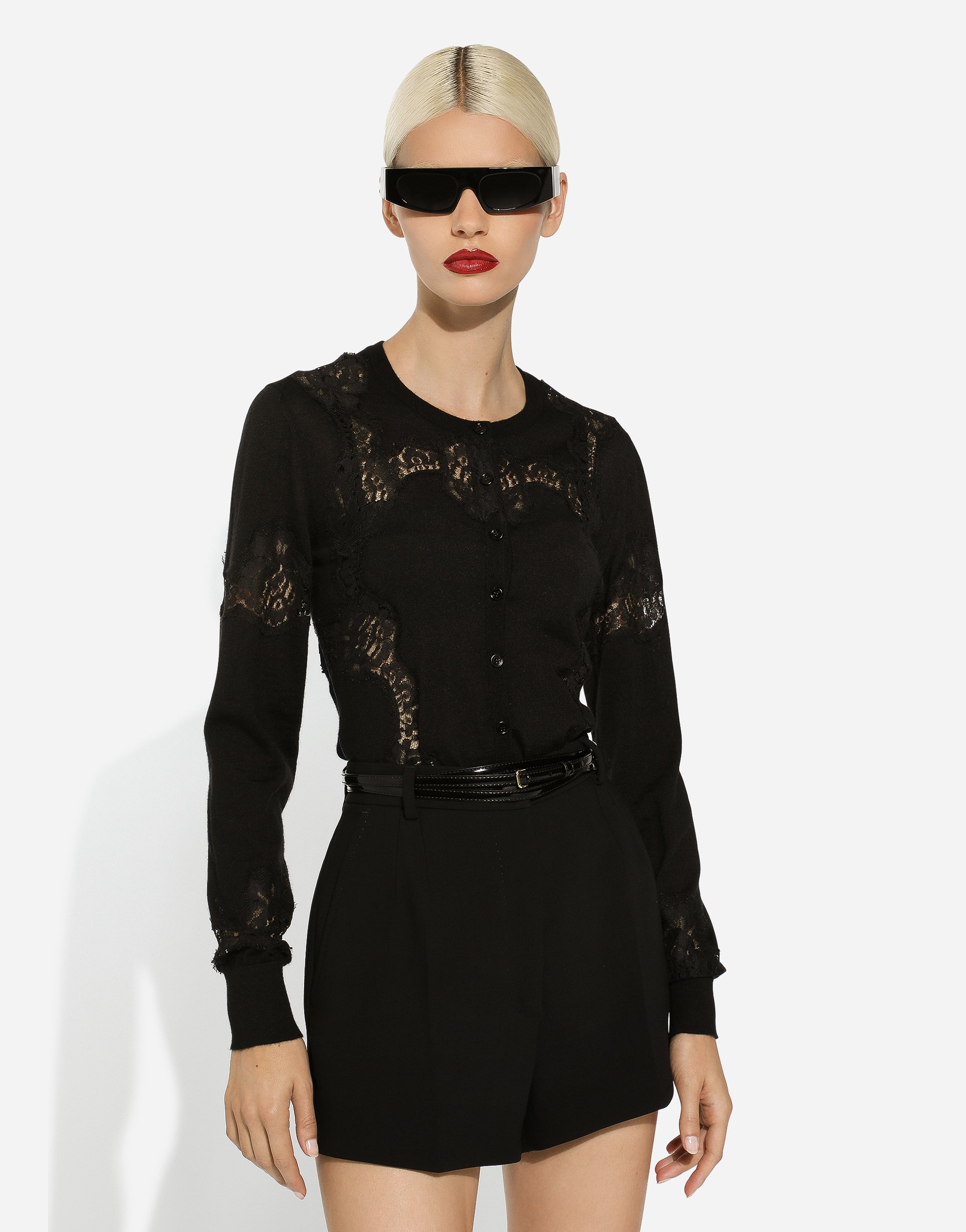Кардиган из кашемира и шелка с кружевной вставкой Dolce & Gabbana, черный — фото 4