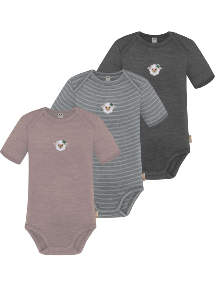 

Normani Outdoor Sports Комплект из 3 детских боди с коротким рукавом из мериносовой шерсти, цвет Тауранга, антрацитовый/серый/розовый