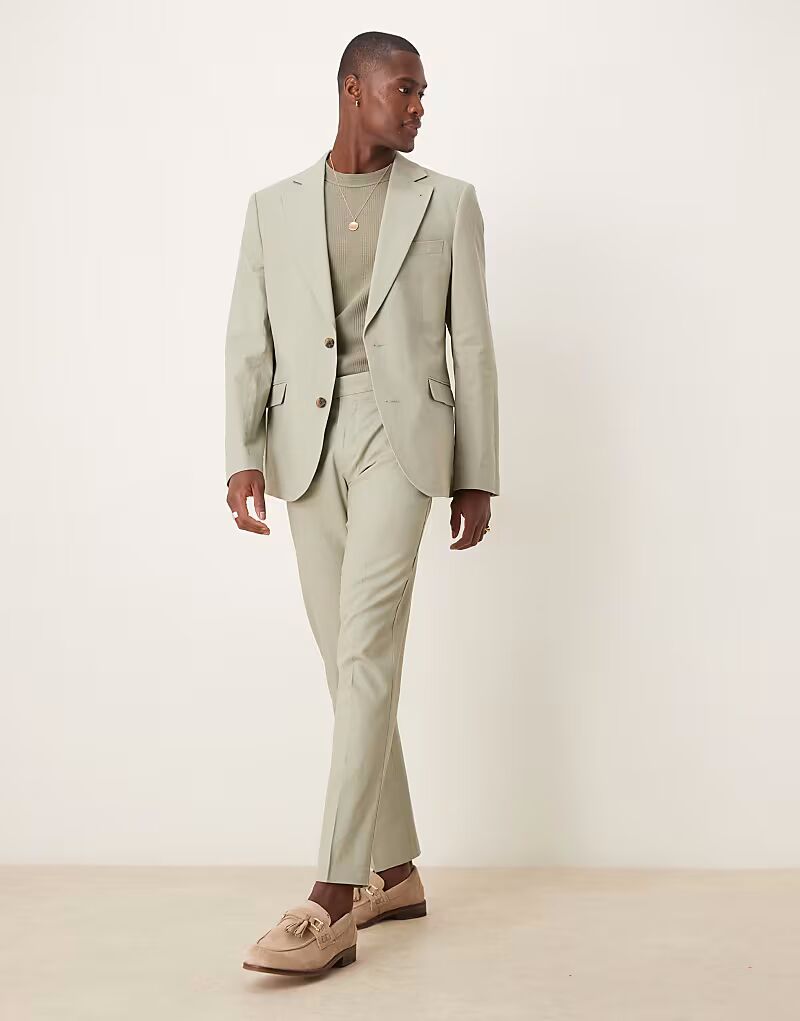 

Узкие брюки из льняной смеси шалфейно-зеленого цвета Asos Design