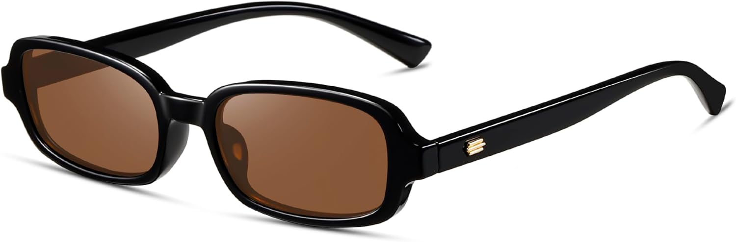 

Женские солнцезащитные очки прямоугольной формы, модные ретро-стиль 90-х, маленькие квадратные солнцезащитные очки с защитой UV400, CL005 Colrea, Black Frame/Brown Lens