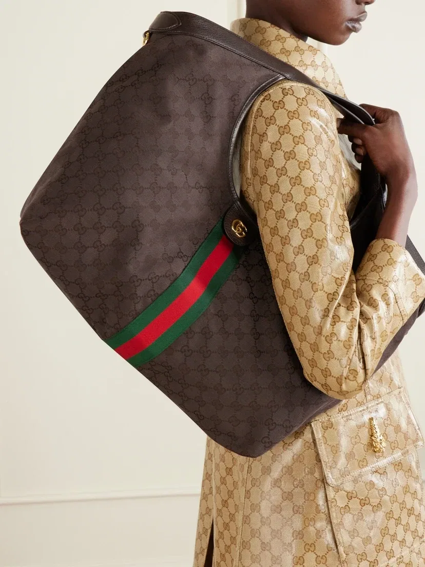 Плечевая сумка Giglio из жаккардового канваса с кожаной отделкой GUCCI, коричневый — фото 2