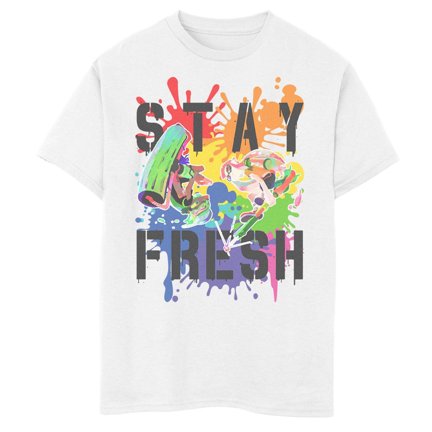 

Футболка Nintendo Splatoon Pride Stay Fresh с рисунком Rainbow Paint Splat для мальчиков 8–20 лет Licensed Character, белый