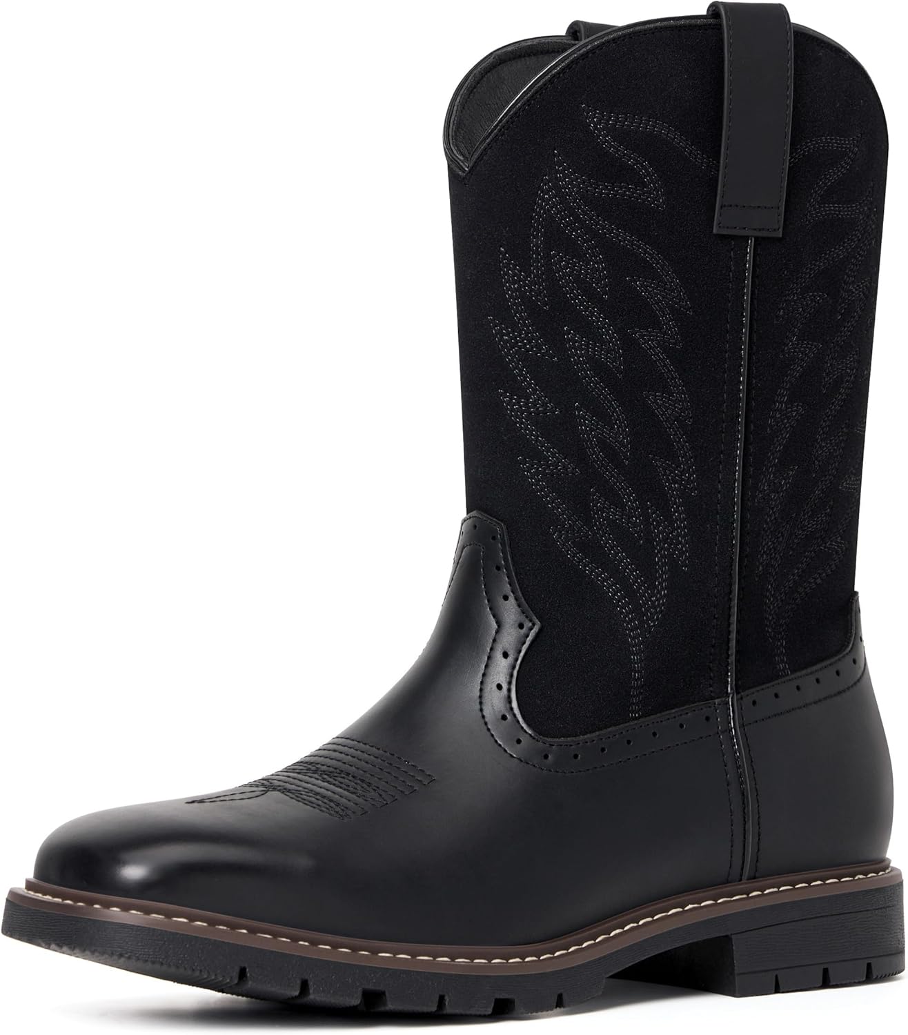 

Мужские ковбойские сапоги Julyrose - западные сапоги с квадратным носком, противоскользящие, с ретро-вышивкой, на толстом каблуке, легко надеваются, стиль кантри, черный