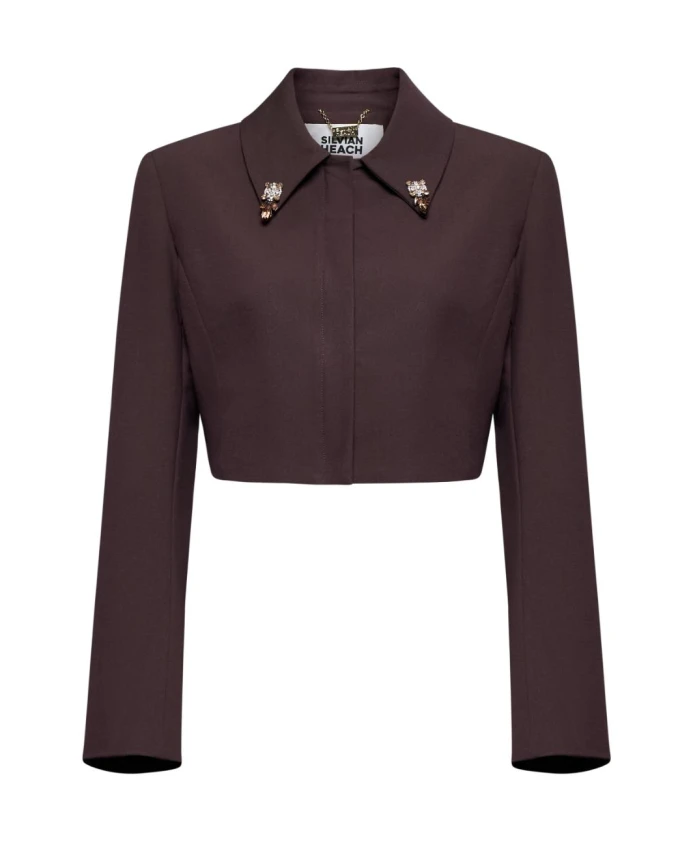 

Короткий блейзер с воротником и декоративной отделкой. Silvian Heach, коричневый