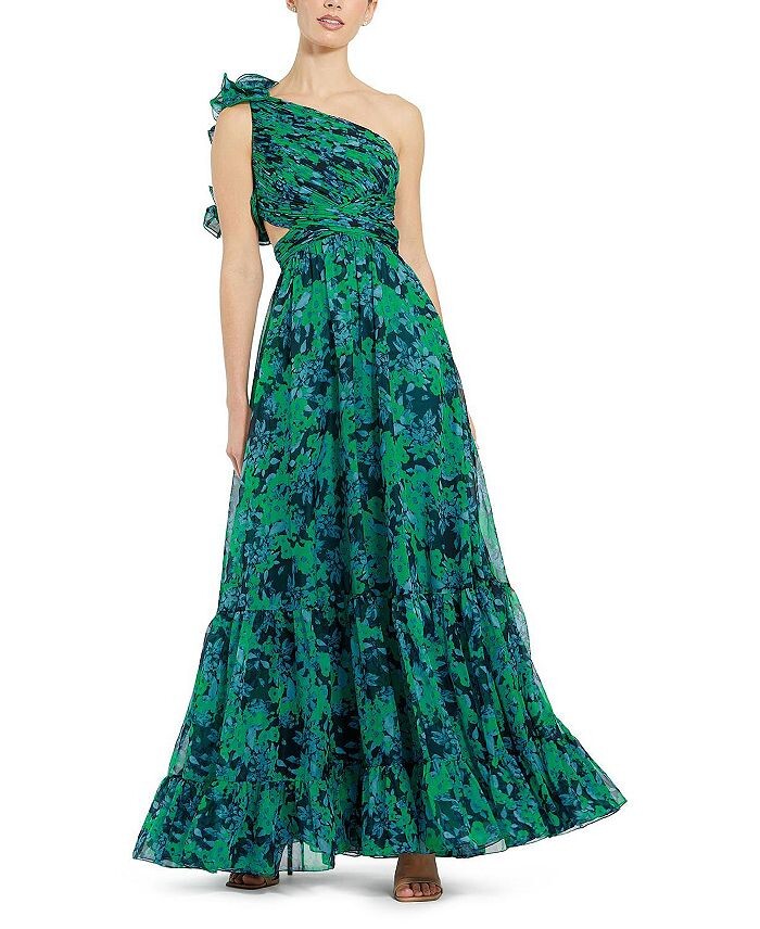 

Mac Duggal шифоновое платье на одно плечо с оборками и вырезами, зеленый