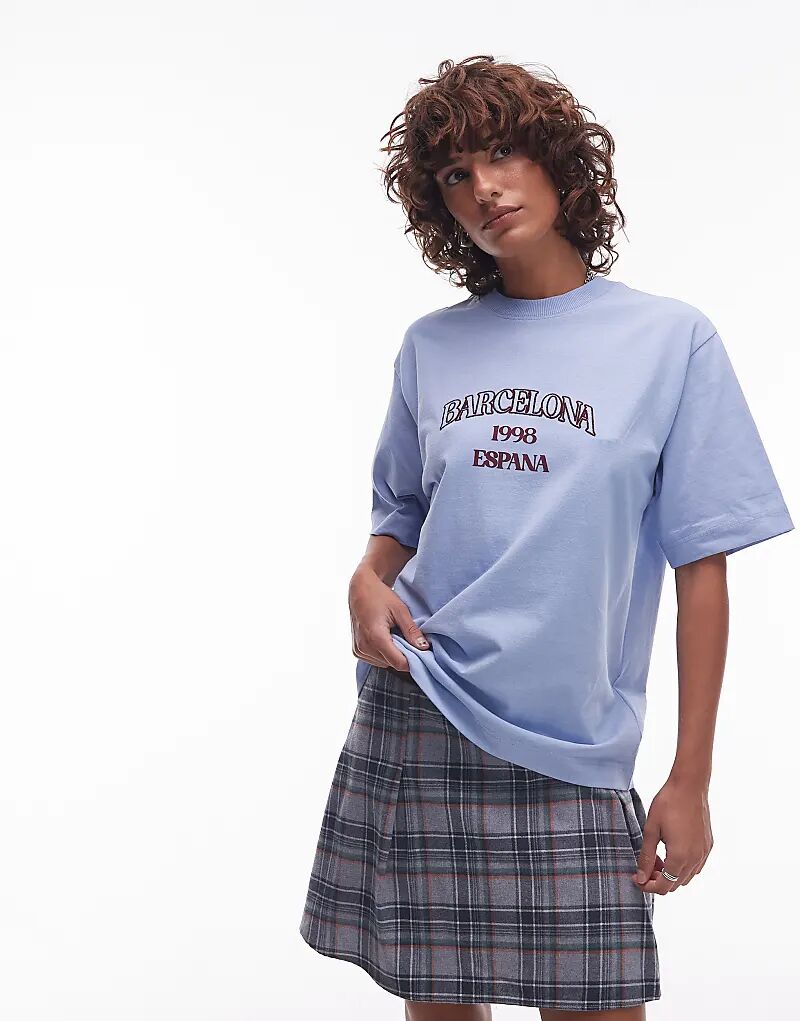 

Футболка Topshop Barcelona свободного кроя синего цвета