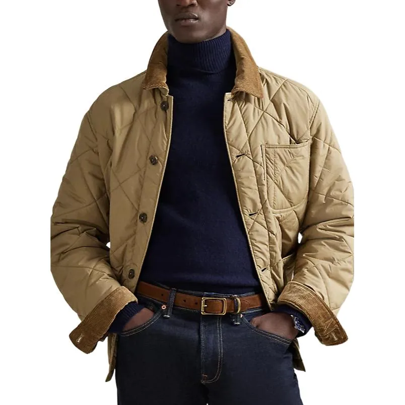 Куртка с отделкой из стеганого вельвета Polo Ralph Lauren, хаки — фото 4
