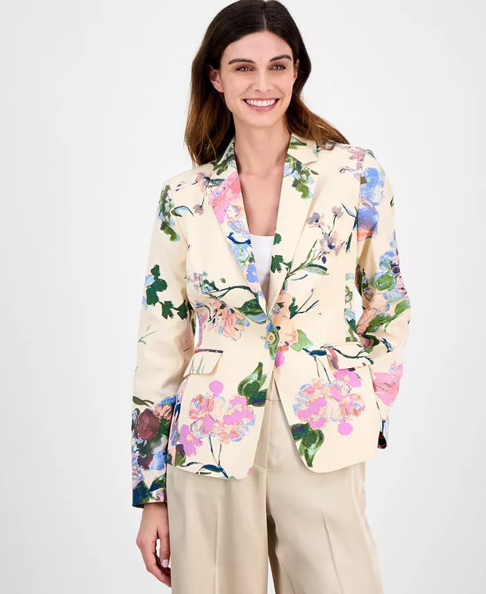 

Женская куртка с цветочным принтом на одной пуговице Tahari ASL, коричневый/бежевый