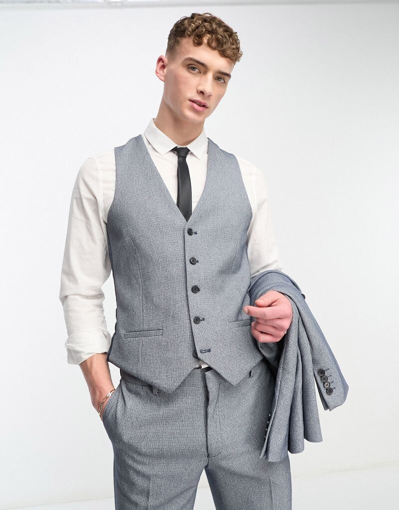

Синий жилет скинни в ломаную клетку River Island