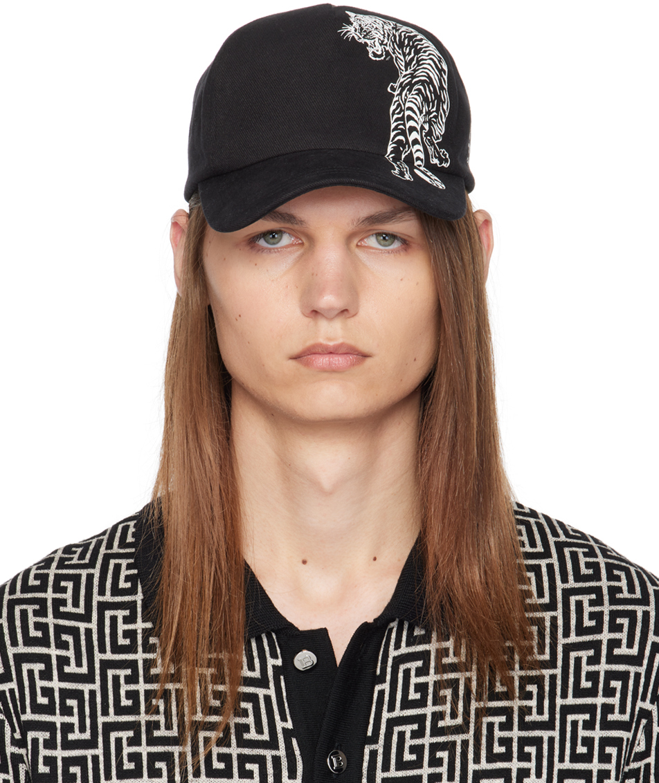 

Черная кепка с тигровым принтом Balmain