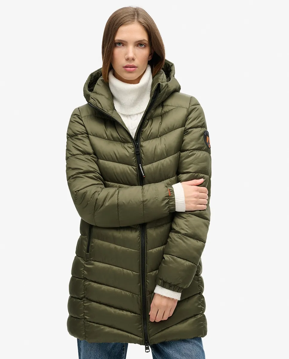

Стеганая женская куртка Fuji Mid с капюшоном Superdry, зеленый