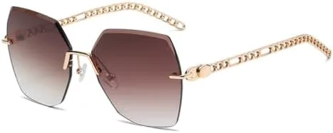 

Квадратные солнцезащитные очки без оправы для женщин, оправа с цепочкой, модные винтажные очки большого размера с защитой от УФ-излучения UV400 MTZJH, Gradient Brown