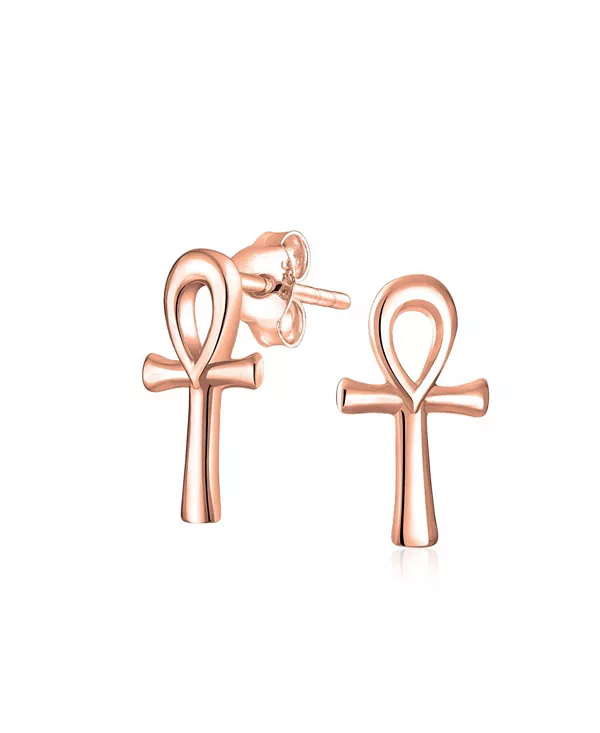 

Минималистичные, изящные, религиозный символ жизни, египетские серьги-гвоздики в форме креста Анкх, 14-каратное золото, 2,5 микрона, вермель, стерлинговое серебро Bling Jewelry, rose