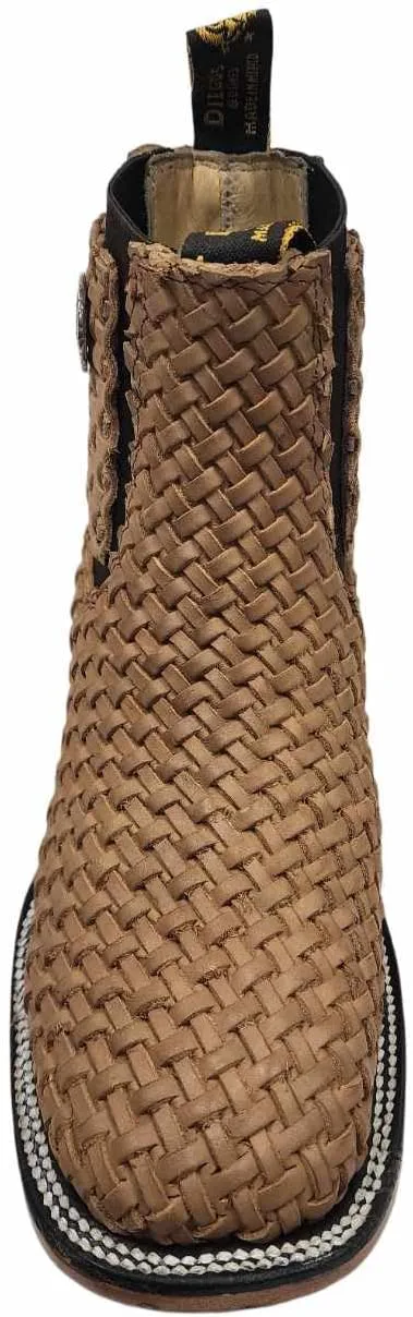 

Мужские кожаные ковбойские ботинки западного стиля с плетеным дизайном, квадратным носком, полуботинки Челси, ботинетки Вакеро с узором Пета́тильо Bonus