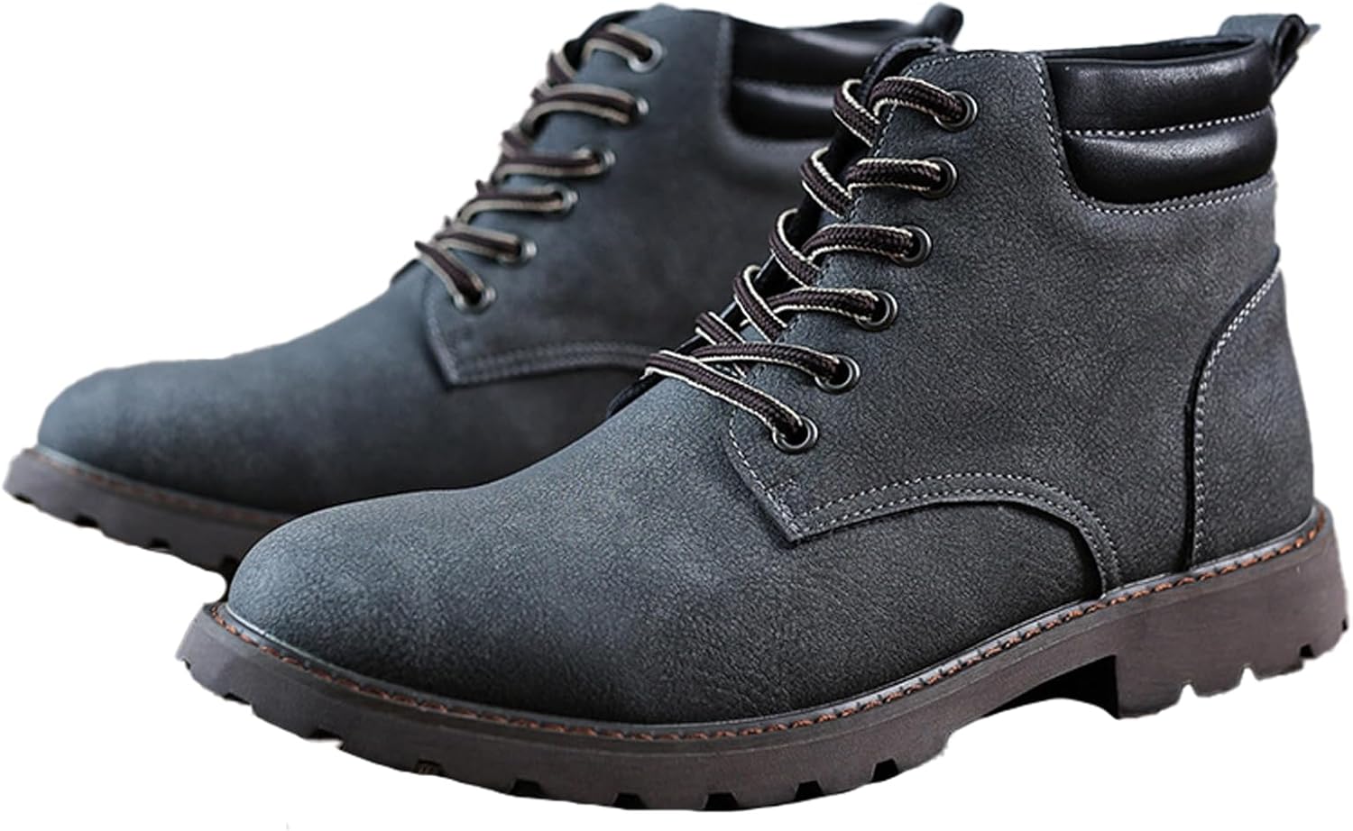 

Мужские кожаные оксфорды с массивным каблуком, винтажный округлый носок, подошва с протектором, нескользящие шнурки, походные ботинки-чукка для кемпинга, активного отдыха и работы Bedgmdeg, серый