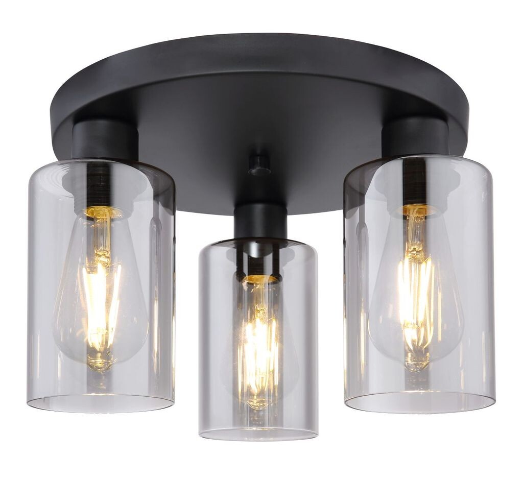 

Потолочный светильник Globo Lighting металлический черный матовый, дымчатое стекло, ø: 340 мм, В: 220 мм, без 3x E27 60 Вт 230 В