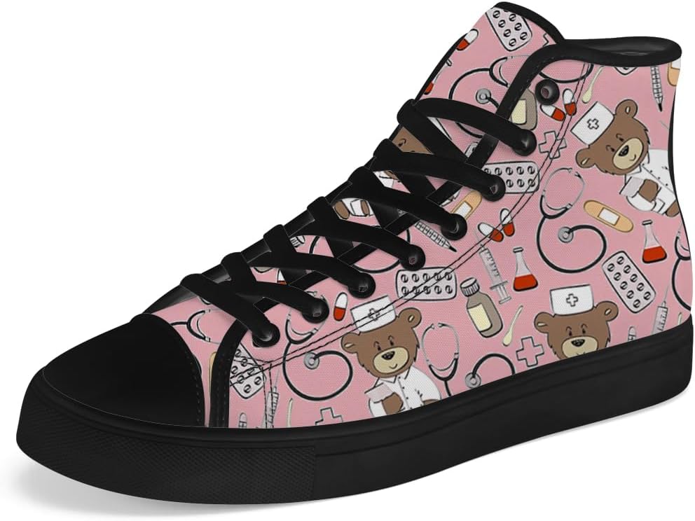 

Мужские и женские высокие кеды Chebing с медвежьим рисунком, сандалии на шнуровке, повседневная обувь, розовый