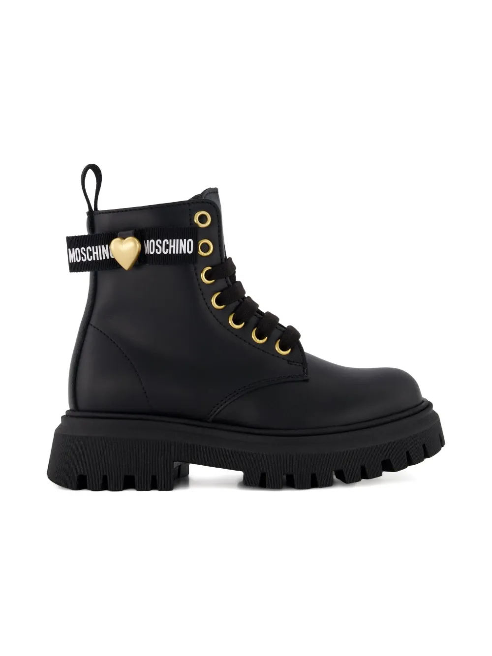 Ботинки на шнуровке с сердечками Moschino Kids, черный — фото 2