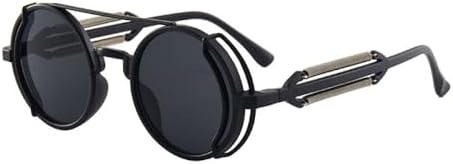 

Солнцезащитные очки в стиле стимпанк для мужчин и женщин, круглая металлическая оправа, панк, двойные пружинные дужки, классические очки с защитой от УФ-излучения UV400 MTZJH, Black Grey