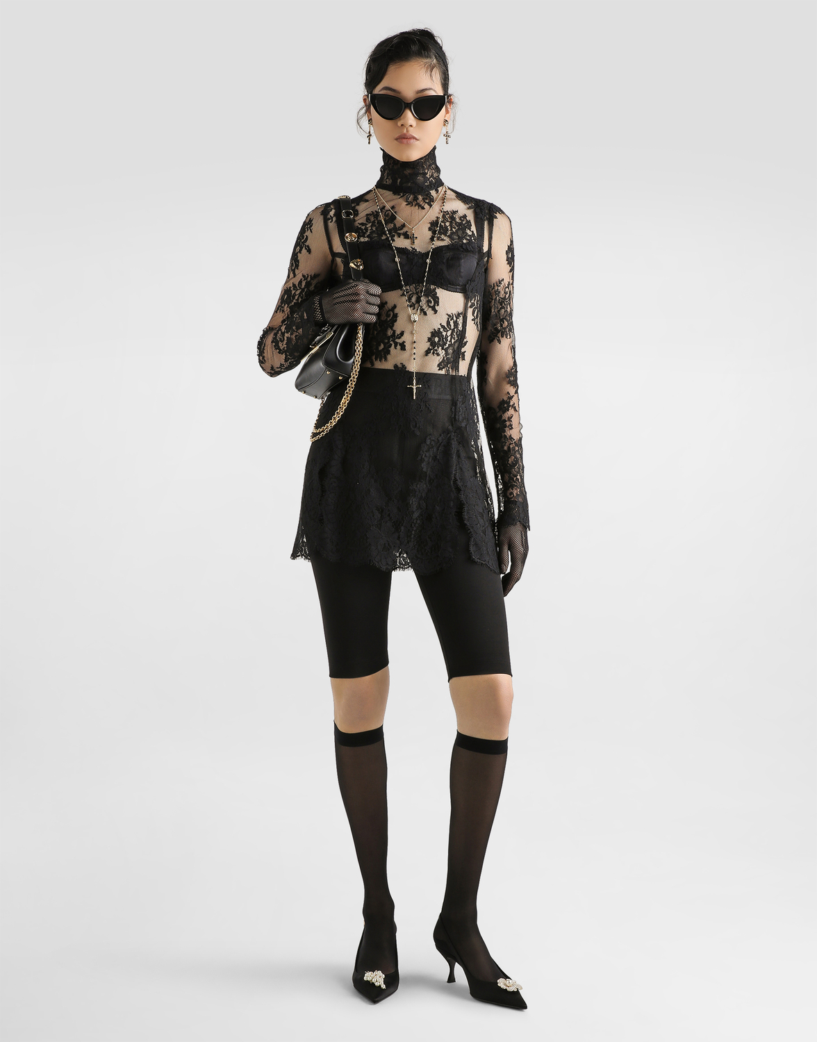 Цельное платье из кордоне кружева Dolce & Gabbana, черный — фото 2