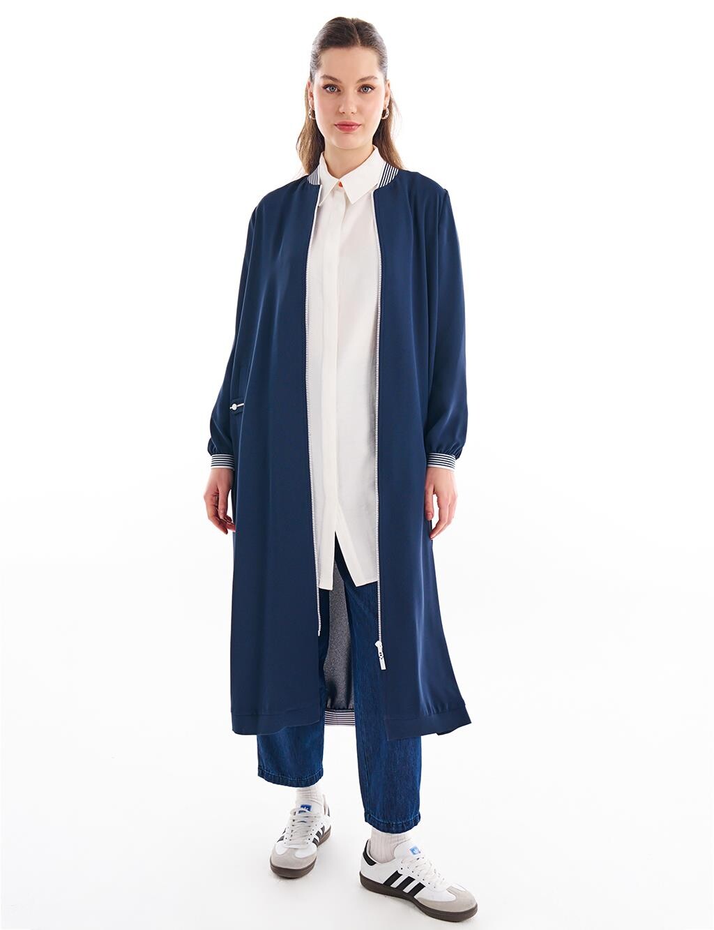 

Абая Rib Detailed Zippered Wear and Go Dark Navy Blue Kayra