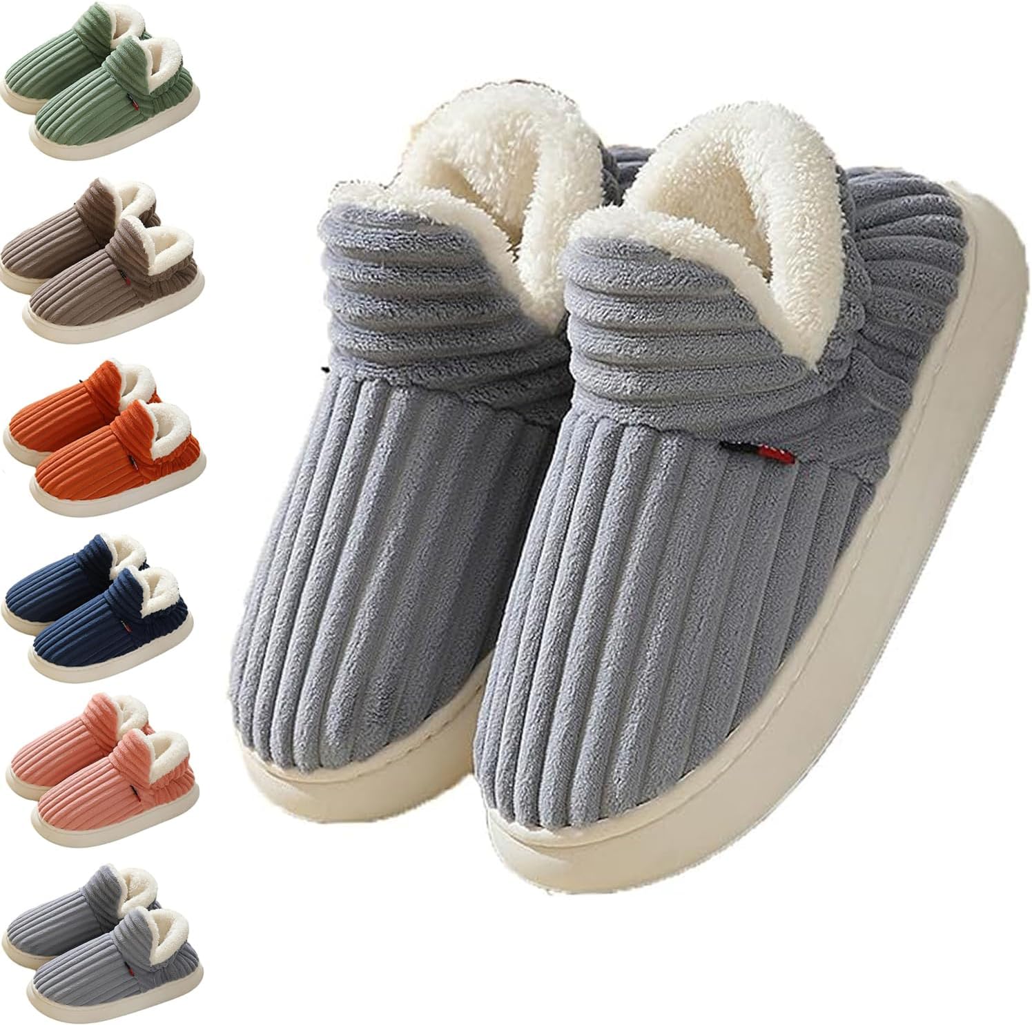 

JUADMQC Уютные стильные тапочки, тапочки-ботиночки, зимние пушистые теплые с толстой подошвой, плюшевые домашние сланцы для мужчин и женщин, можно стирать в машине, серый