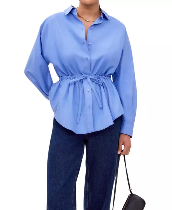 

Рубашка в полоску с длинными рукавами и поясом-каналом Ro&Zo, синий