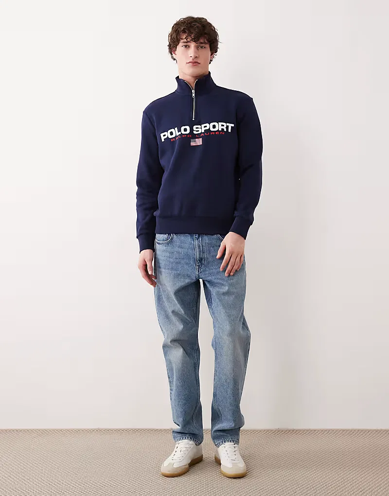 Белая толстовка Polo Ralph Lauren с логотипом и застежкой-молнией до середины груди — фото 2
