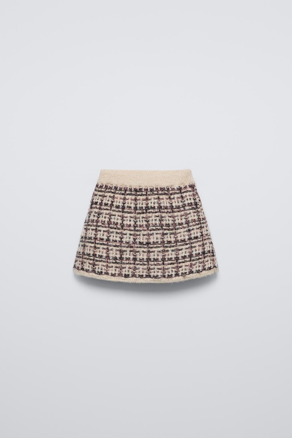 

Юбка из блестящей трикотажной клетки ZARA, экрю/черный