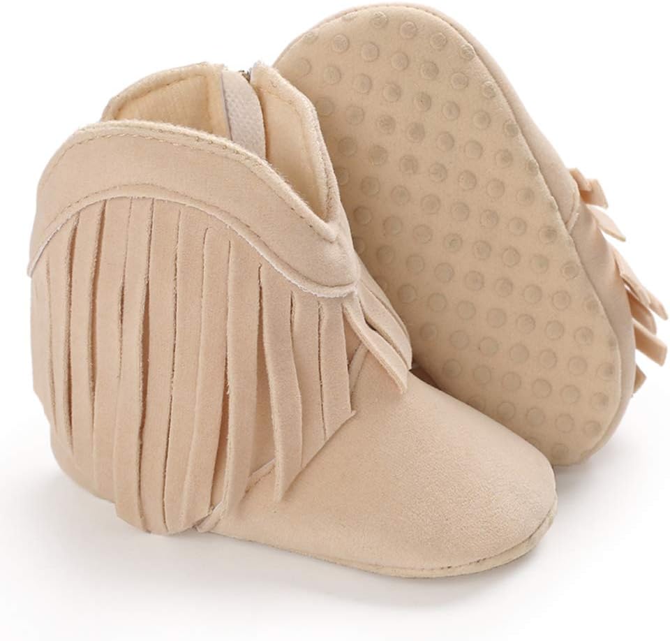 

Сапожки для девочек SOFMUO с бахромой в ковбойском стиле, молния сбоку, мокасины, нескользящие детские ботиночки из замши, первые туфли для малыша