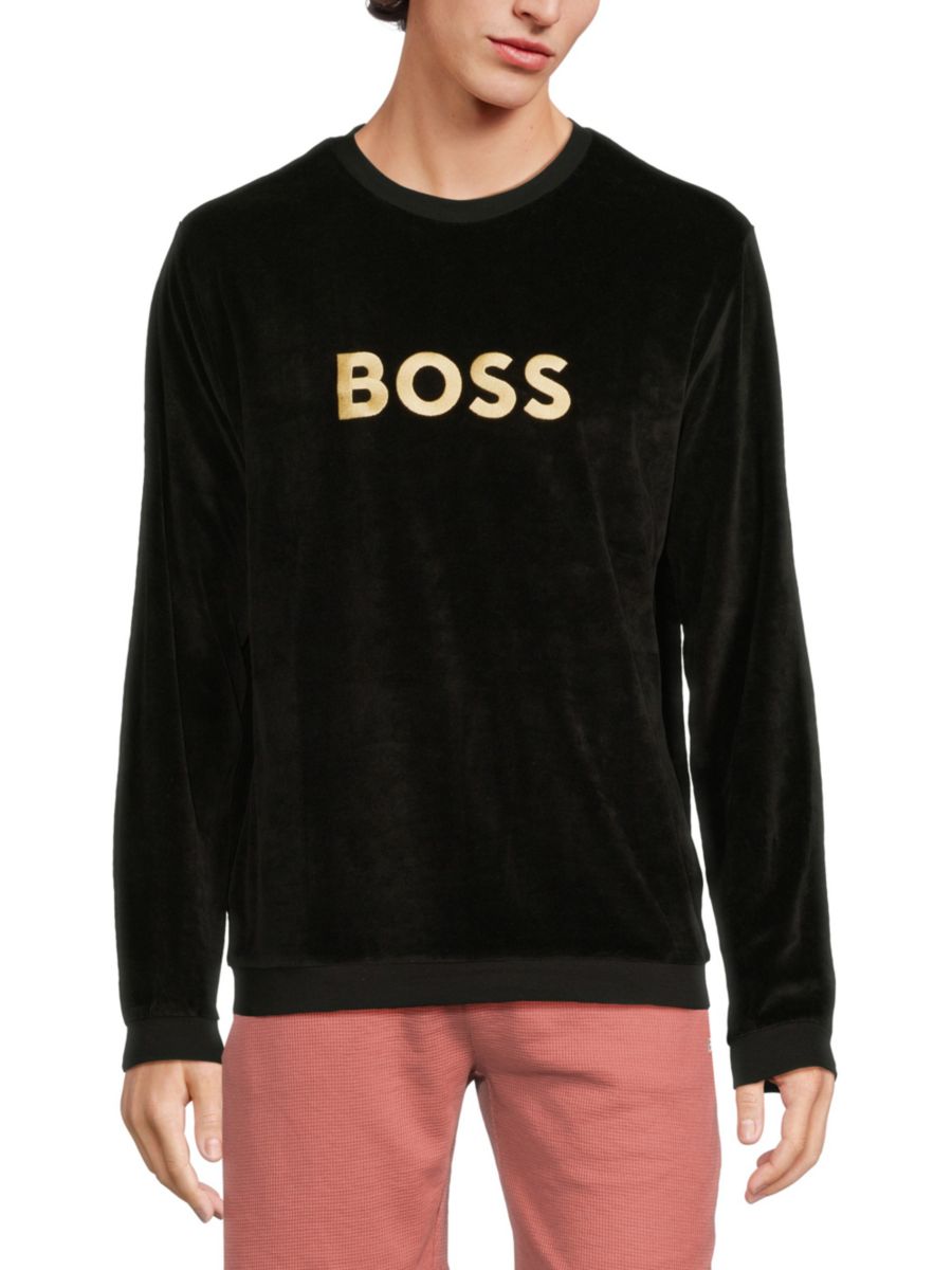 

Бархатная толстовка с логотипом BOSS, черный