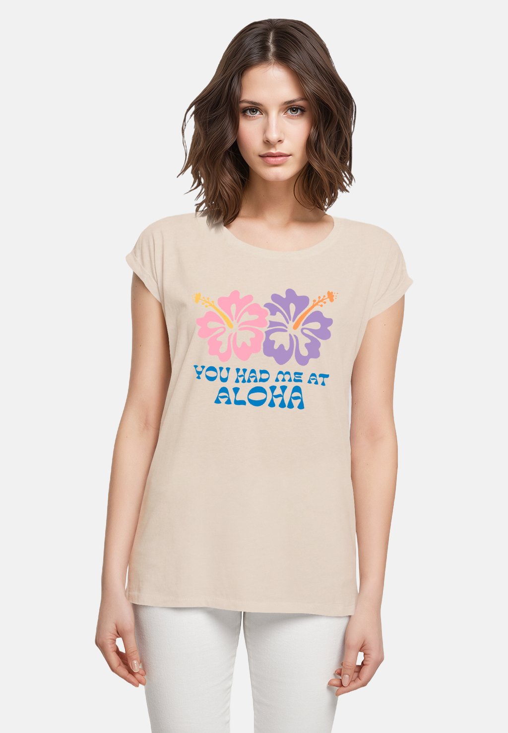

Футболка с принтом YOU HAD ME AT ALOHA F4NT4STIC, бежевый