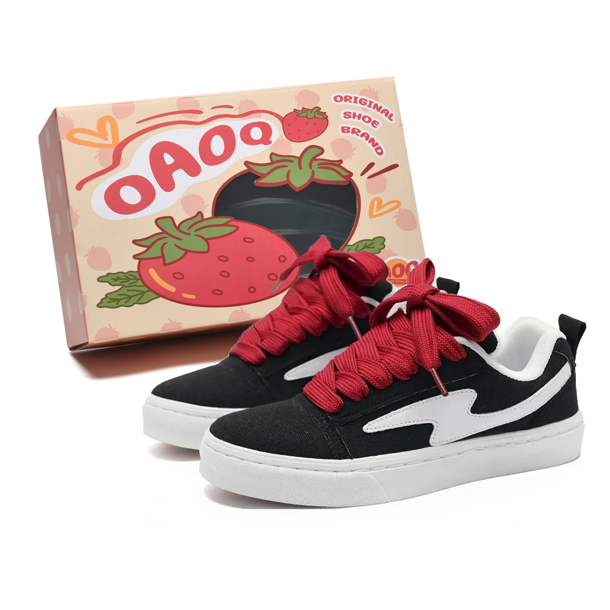 

OAOQ Амортизирующие износостойкие легкие дышащие нескользящие низкие скейтбордские кроссовки унисекс черные с красными шнурками, цвет Black (Red Laces)