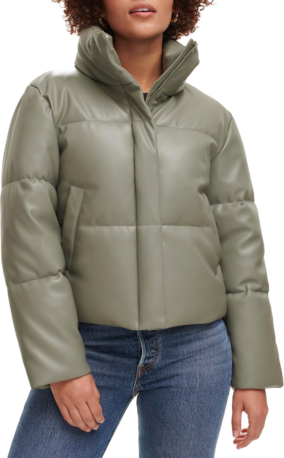 

Женская стеганая короткая куртка-пуховик Levi's из веганской кожи, Sage