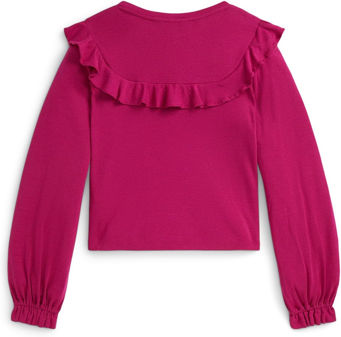 Топ Polo Ralph Lauren Kids Ruffled Cotton-Modal Top, цвет Preppy Pink — фото 2