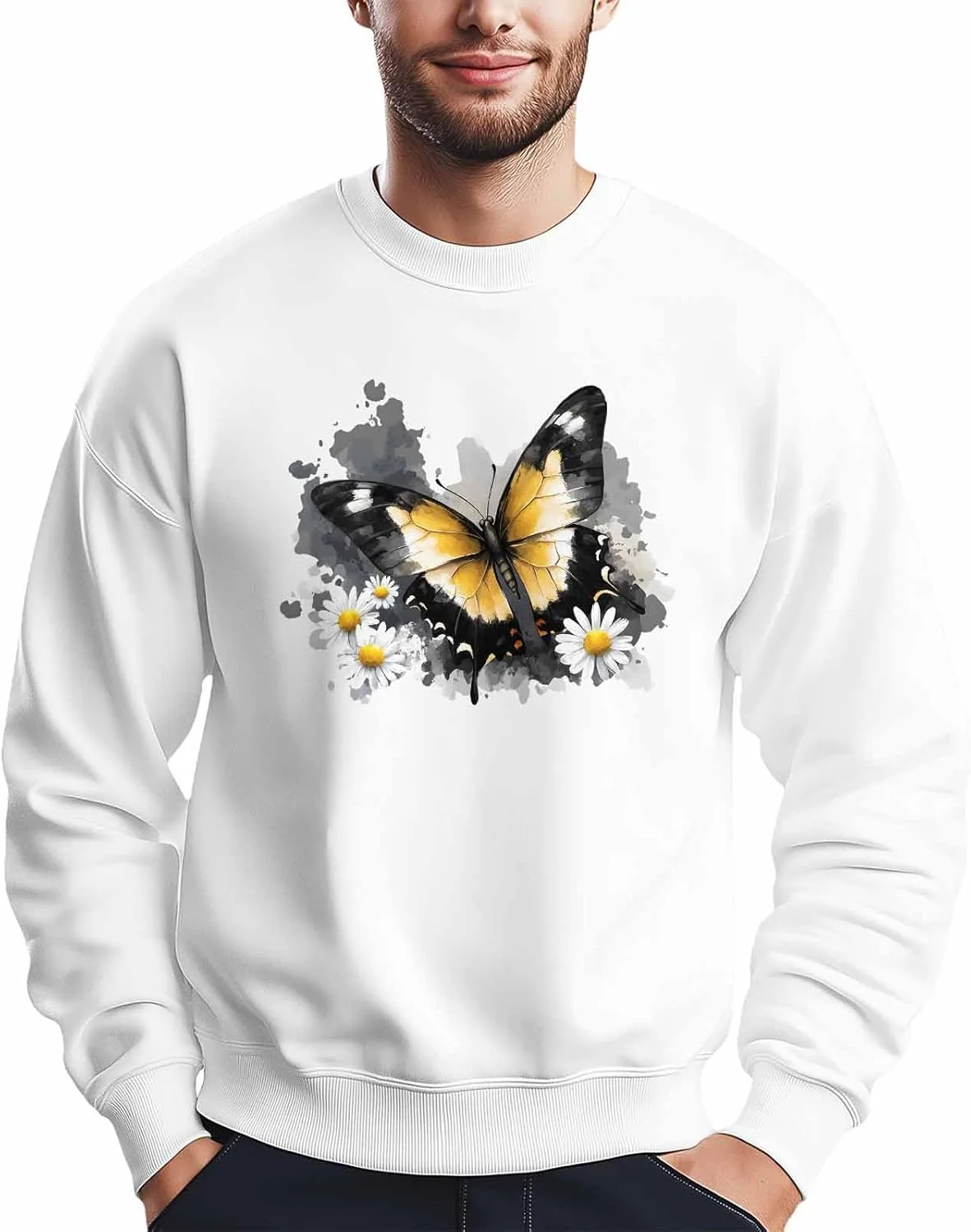 

Мужской свитшот Blunt Butterfly Flower Graphic, черный, с длинными рукавами Winvebermior