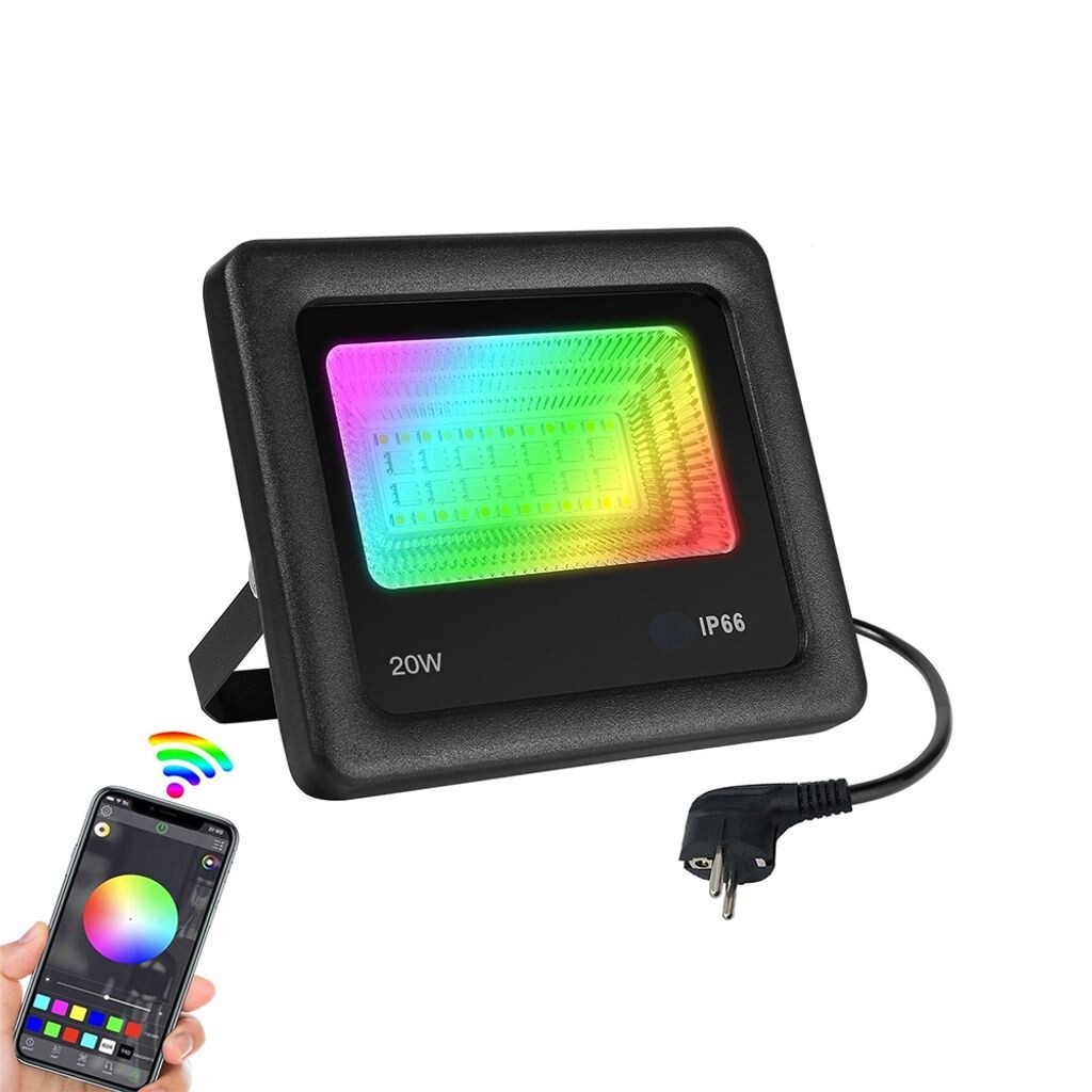 

20 Вт светодиодный Bluetooth прожектор RGB с регулируемой яркостью уличный прожектор водонепроницаемый прожектор садовая лампа прожектор ROSNEK, черный