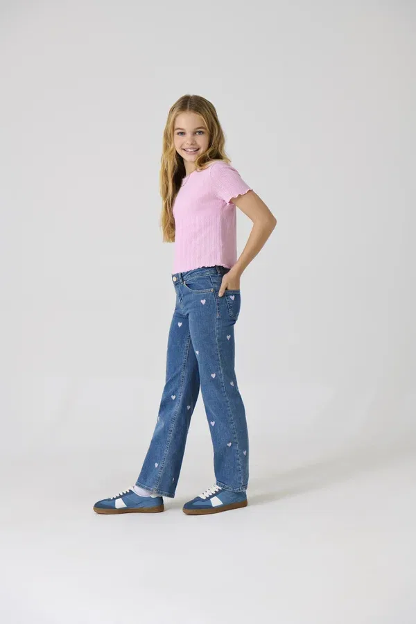 Джинсы клеш Only Girls, wide fit kogjuicy wide leg fit flared jeans, светло-голубой деним/розовый