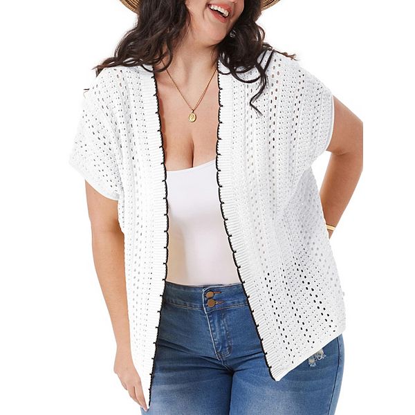 

Женский кардиган плюс сайз с коротким рукавом и открытой передней частью Maxxis Merch, White