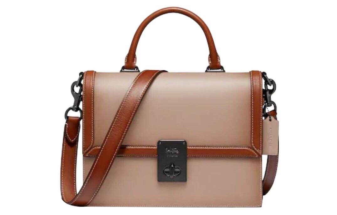 

Сумка Hutton из телячьей кожи, маленькая квадратная сумка, клатч, сумка через плечо, поясная сумка среднего размера для женщин, оловянный серо-коричневый COACH, Set (Bag+Dust Bag)