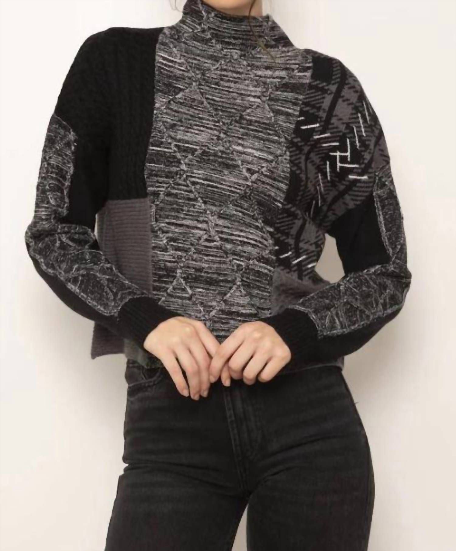 

Ace Mixed Mock Neck свитер в черном комбинированном цвете Central Park West