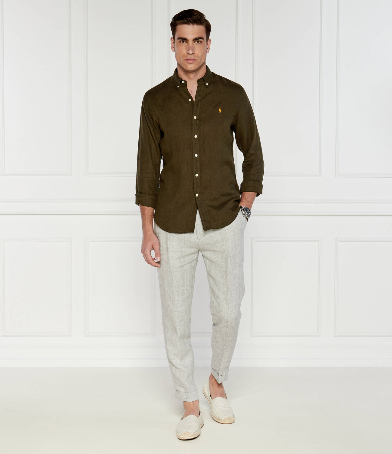 Льняная рубашка POLO RALPH LAUREN slim fit, цвет cachi — фото 2